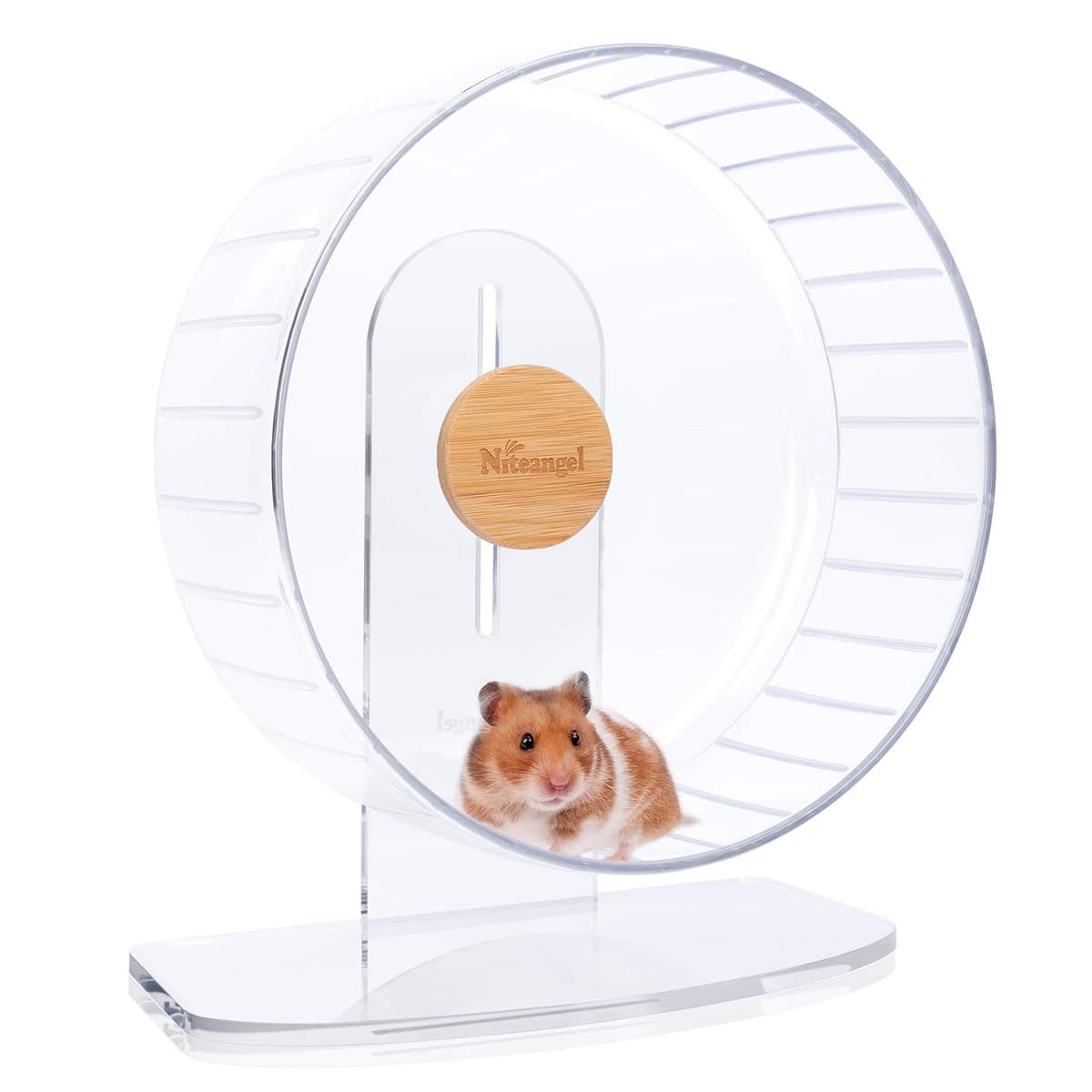 Niteangel Super Silent Hamster Exercise Wheels - Quiet Spinner Hamster Running Wheels with Adjustable Stand for Hedgehog Gerbils Mice Or Other Small Animals (Large, Transparent)