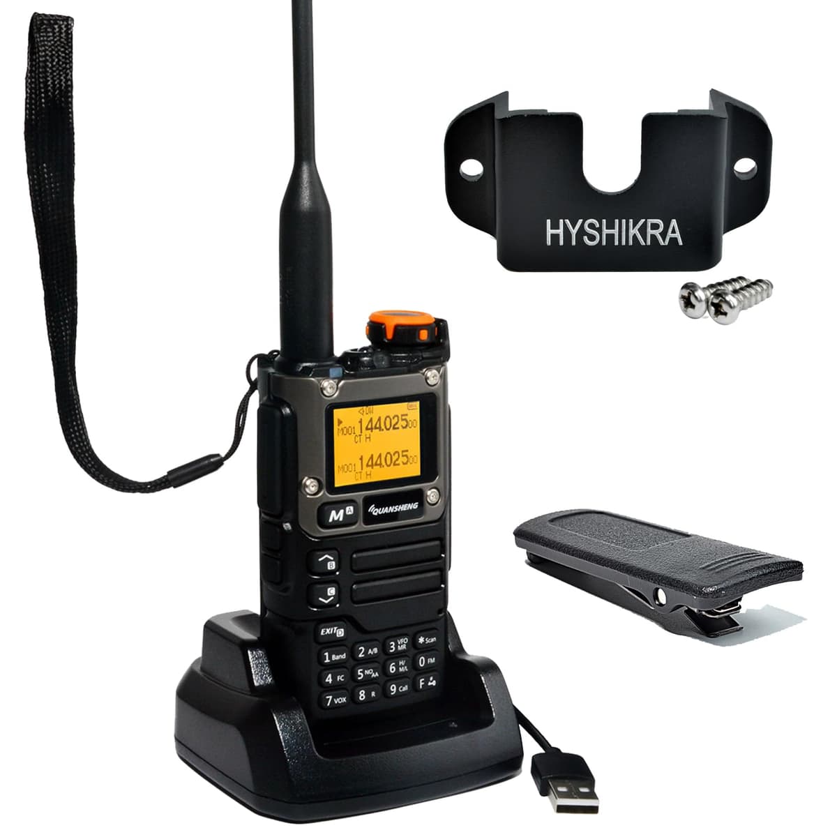 Quansheng UV-K5(8) Orange VHF UHF Portable Walkie Talkie FM NOAA UV-K6 Two-way Radio for Outdoor/Warehousing and logistics/navigation/industrial production (Black, with Radio Holder)