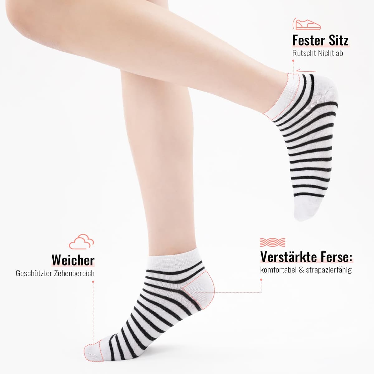 SukModen 10/20 Pares de Calcetines para Mujer Deportivos, Cortos y Transpirables de Algodón, Diseños Multicolores con Rayas, Corazones y Lunares — view 3