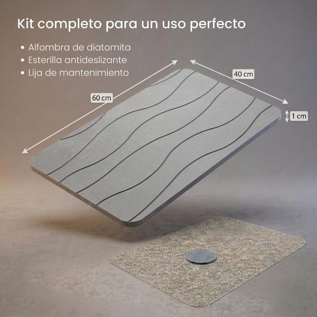 edihome, Alfombra Diatomita Baño, 40x60 cm, Alfombra de Piedra, Secado Rápido, Antideslizante, con Lija, Alfombrilla Rígida Absorbente, Antimoho, para Ducha y Baño (Gris Claro) — view 2