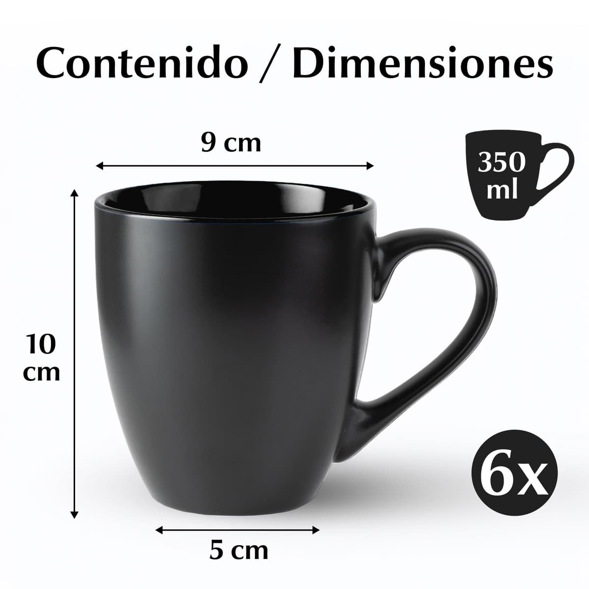 MIAMIO - 6 x 350 ml Juego de Taza de Café/Copa de desayuno - Le Papillon Colección (Negro) — view 4