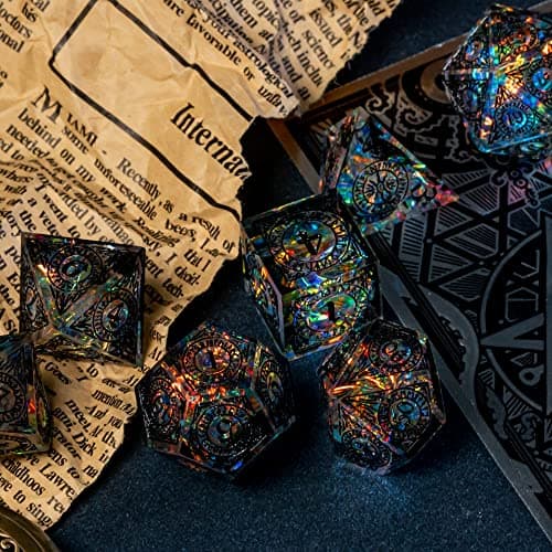 Cusdie Sharp Edges DND Dice, 7 PCS D&D Dice, Handcrafted Polyhedral Dice Set, for TTRPG Role Playing Game(Black Pattern) — view 4