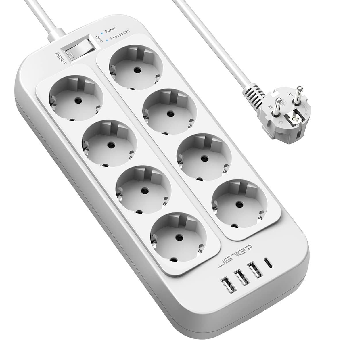JSVER Regleta Enchufes USB, Proteccion Sobretension con 8 Toma de Corriente y 4 Puertos(5V3,4A) Estación de Carga Inteligente Tomas Alargadora con Cable 1.8m-Negro — view 8
