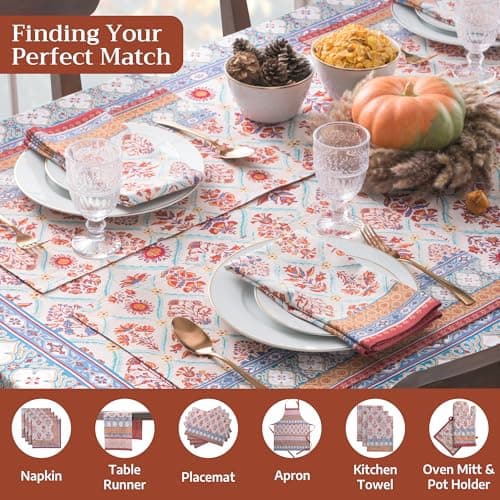 Maison d' Hermine Table Cloth Rectangle Table 100% Cotton 60" x 90" Inches Fall Tablecloth Reusable Everyday Use for Thanksgiving Christmas Decorations Dining Farmhouse Party (Romane) — view 3