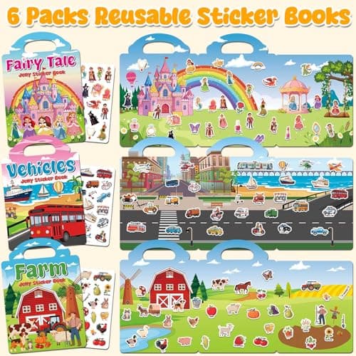 LYNKTOTS 6 Sets Reusable Sticker Book for Kids, Jelly Sticker Kids, Travel Stickers Activity Book Travel Toys for Toddlers — view 2