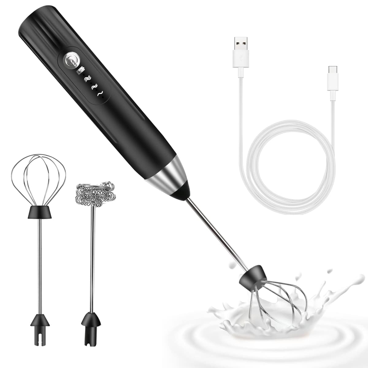 espumador de leche,USB Recargable batidor de leche electrico, 3 velocidades ajustable espumadera de leche, batidora leche espuma para capuchino, café, matcha (Negro) — view 10