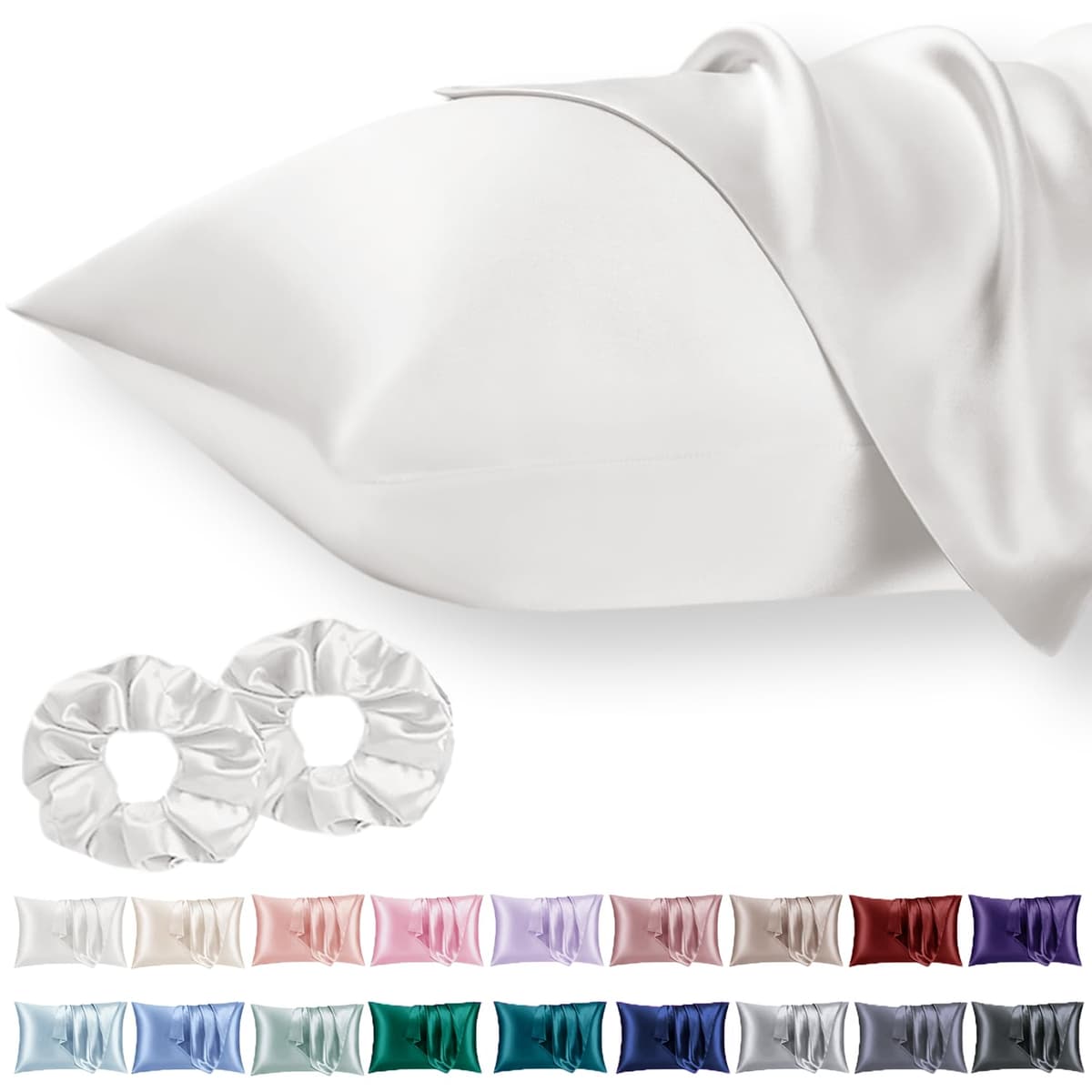 Vielit 2 Pack Satin Pillowcase for Hair and Skin Cooling,Soft as Silk Pillowcase for Hair and Skin,Easier Care than Silk Pillow Case Beige 50x75cm Gifts for Women Envelope & 2 Scrunchies — view 73