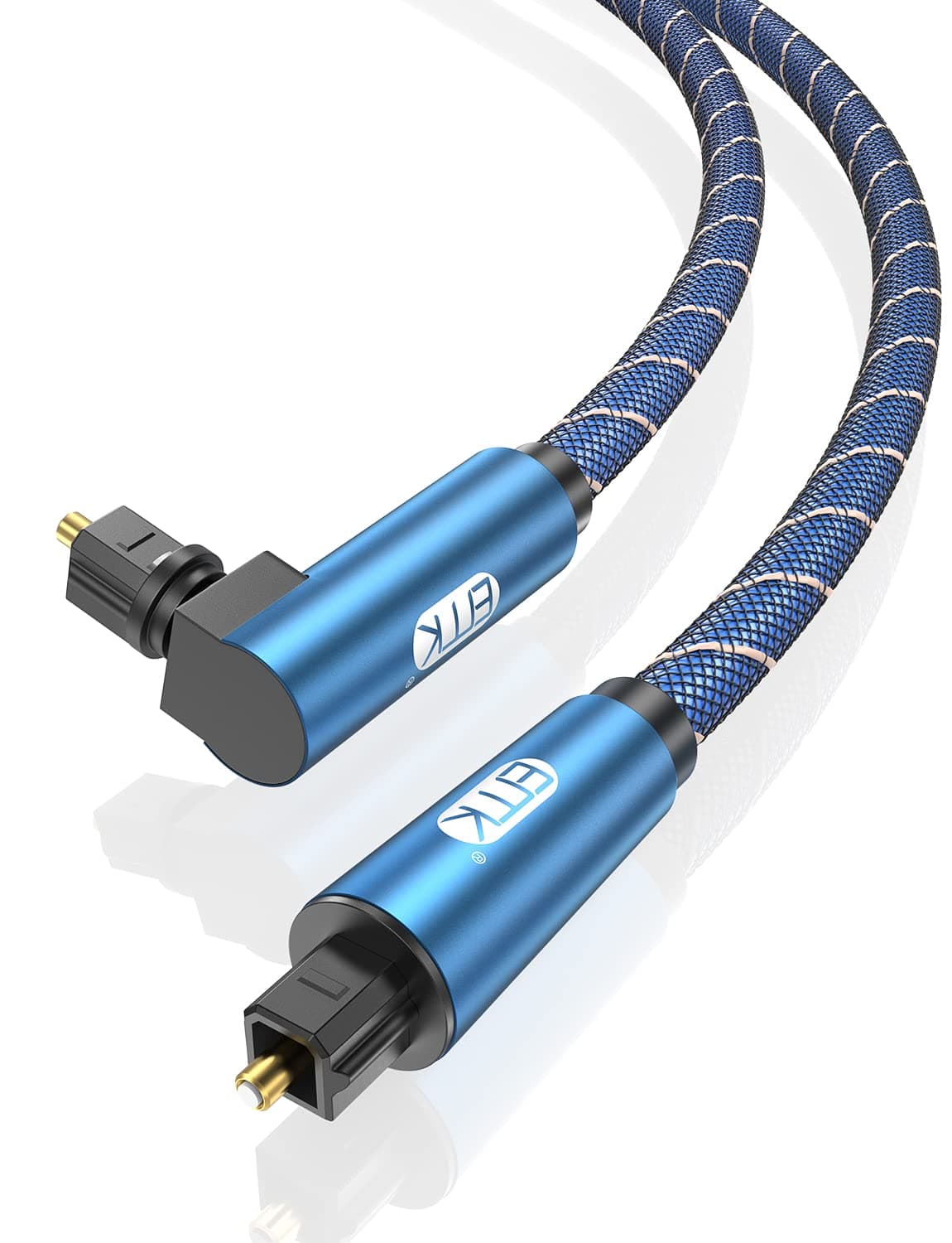 EMK Cable óptico de ángulo recto, cable de fibra óptica de enchufe Toslink giratorio de 90 grados para reproductor de Blu-Ray, barra de sonido, HDTV, PS3/PS4, Xbox (1,5M, Cable Óptico 90°, Negro) — view 7
