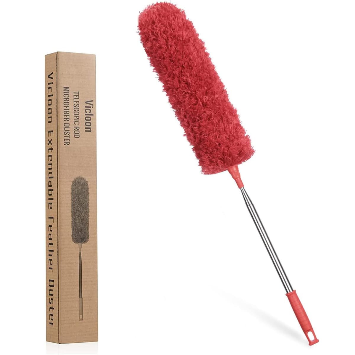 Vicloon Plumero de Limpieza, Plumero telescópico de 71cm-243cm, Microfibra, Gris, Plumero con 2 en 1 Ranuras Cepillo de Limpieza, Atrapa y Bloquea el Polvo,para Ventanas Persianas Muebles Coches — view 8