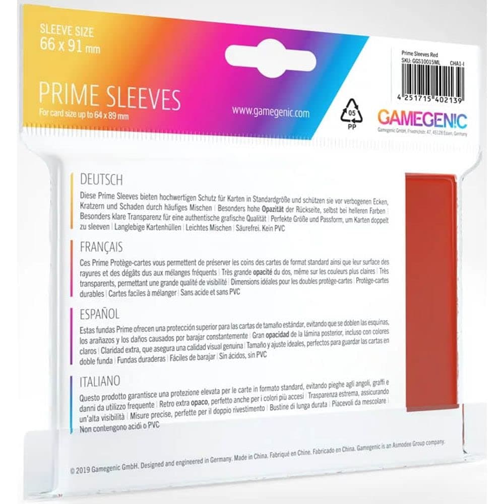 Gamegenic, GGS11015ML Prime SleevesCard Deck Holde, Red, 100 Pack — view 2