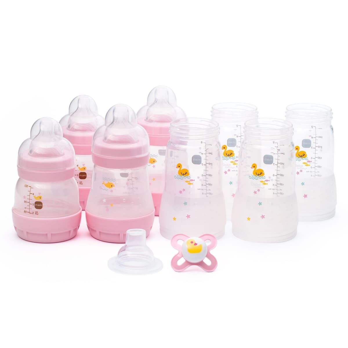 MAM Easy Start Anti-Colic Bottle Starter Set | Includes 4X Feeding Bottles and MAM Original Start 0-2 Month Soother | Self-Sterilising | Baby Gift Set of Newborn Essentials | White (Various Designs) — view 10