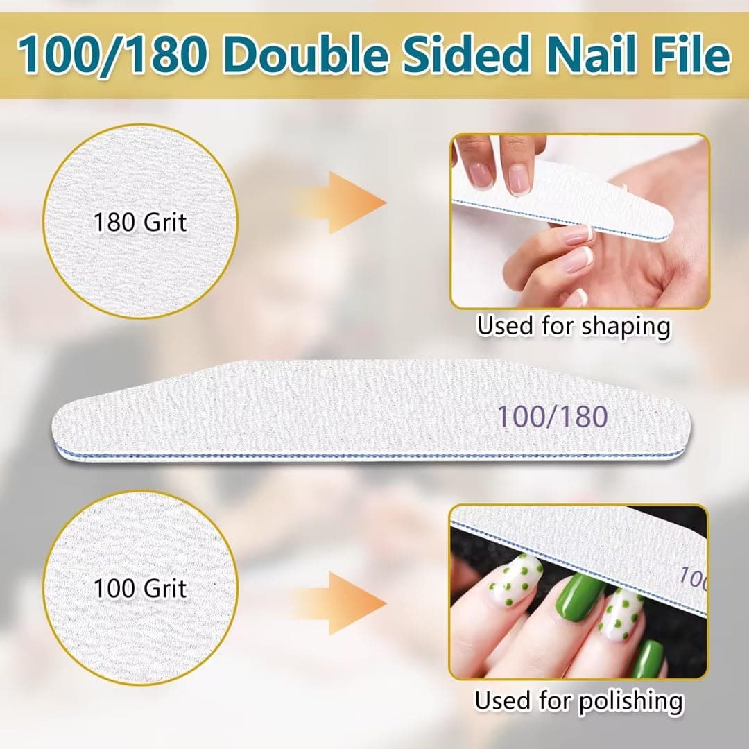 elzle 10 PCS Professional Nail Files Set, 100/180 Grit Double-Sided Washable Emery Board Nail File, Manicure Pedicure Pet Grooming Tools for Home and Salon Use, Half-Moon (White) — view 4