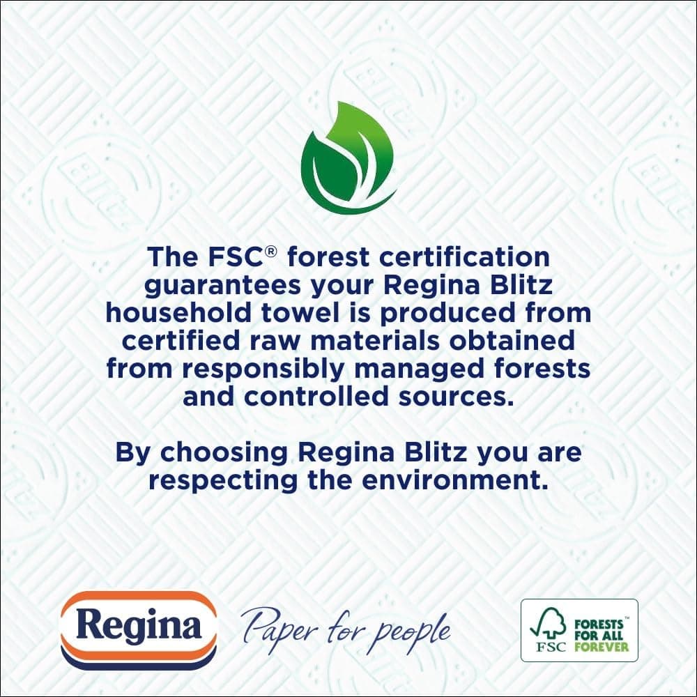 Regina Blitz Household Towels – 12 Triple Layered Rolls, 70 Sheets Per Roll, Recyclable-Paper Packaging, FSC Certified Paper, 60% Larger Than Standard Kitchen Roll Sheets Blitz 12 Rolls — view 5