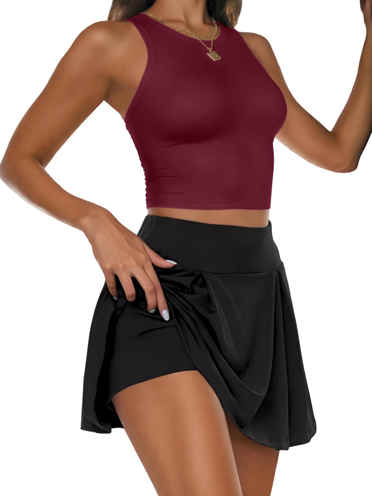 Conjunto deportivo de 2 piezas para mujer, camiseta corta y falda de cintura alta, ropa deportiva casual para tenis, correr, gimnasio, yoga — view 3
