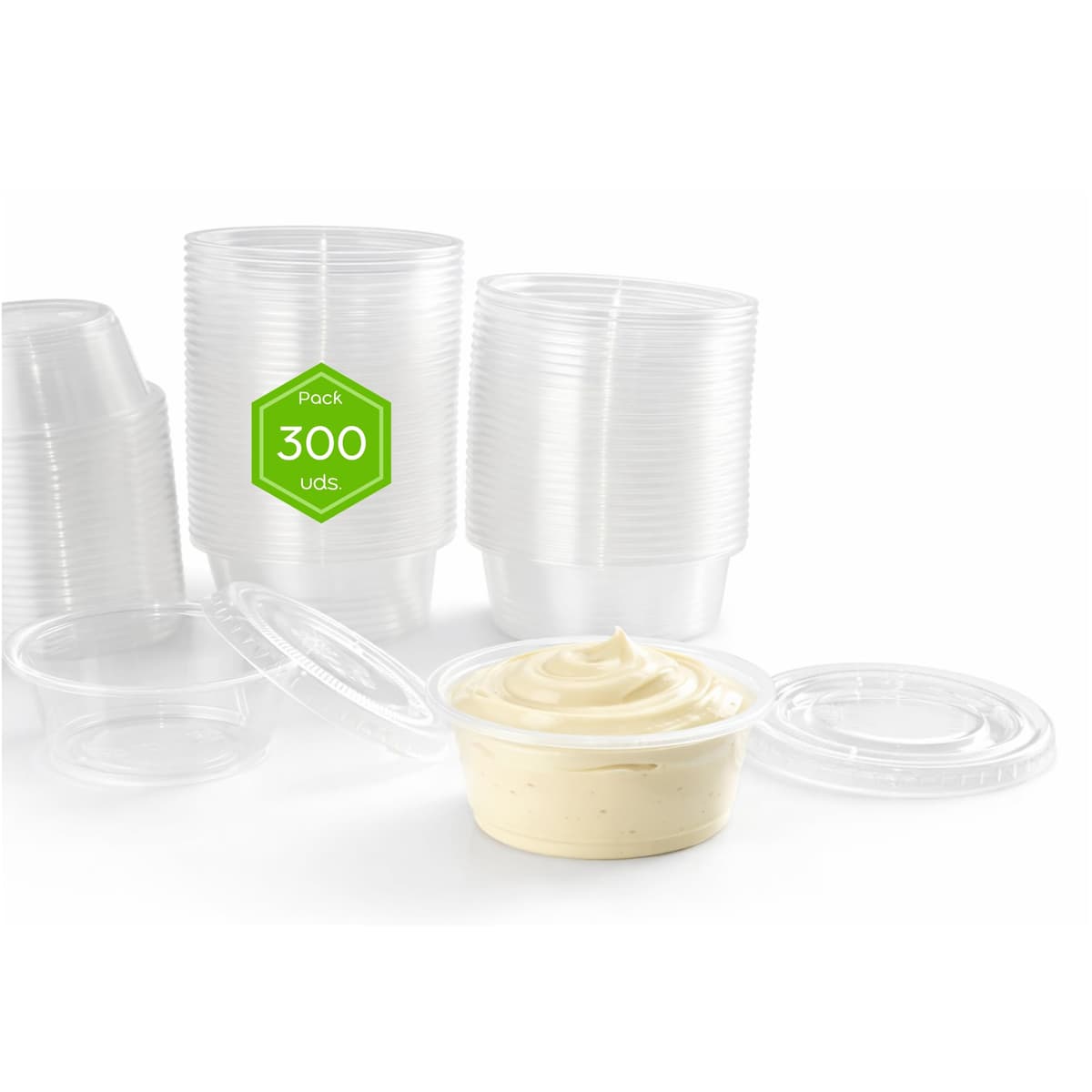 Salseros Plástico PET Transparente con Tapa – Mini Tapers de plástico 30ml 60ml 100ml – Envases Salsa Individuales Pack 100 300 1000 – Take Away Hostelería (50, Transparente, 60 cc) — view 5