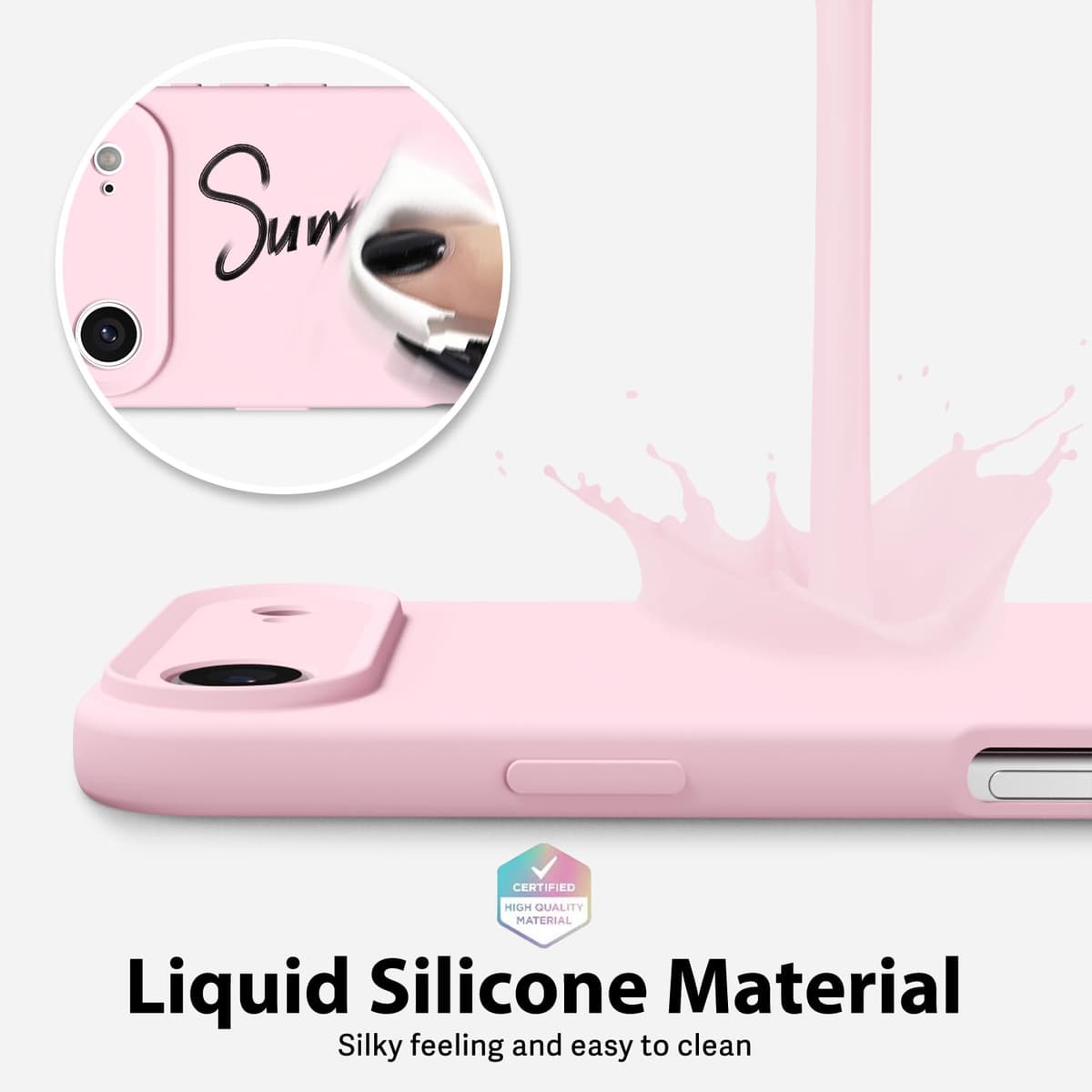oakxco for iPhone 17 Pro Max Phone Case Liquid Silicone, Cute Thin Slim Grip Soft Rubber Gel for Women Men, Smooth Matte TPU Plain Solid Color Girly Simple Case with Camera Cover, Light Pink — view 1078