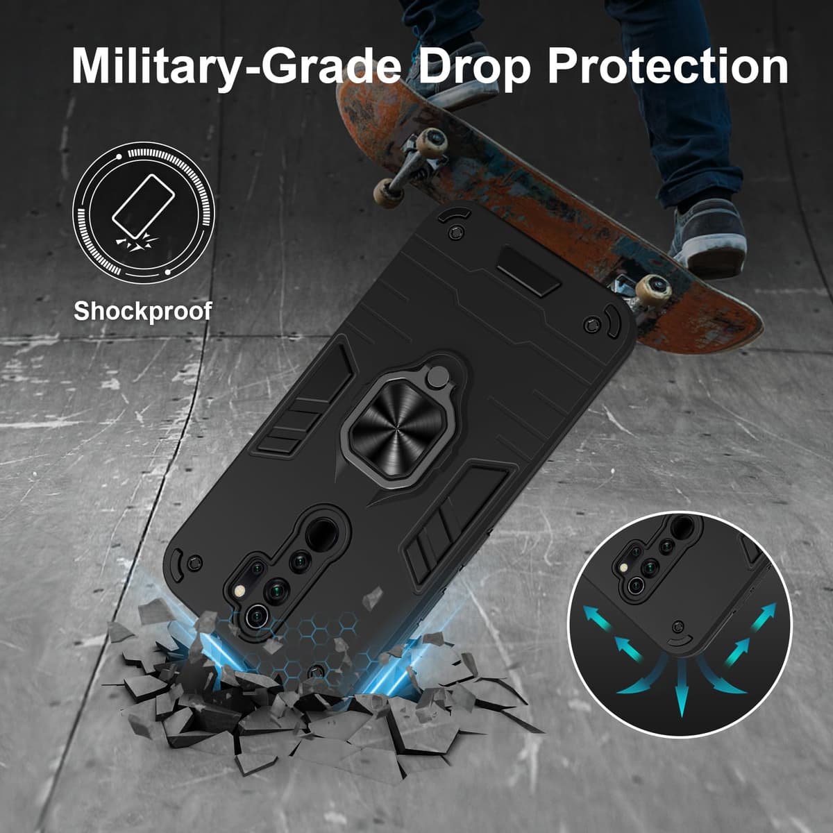 Funda para CMF Phone 2 Pro, Carcasa Antigolpes con Soporte anular metálico, Case Protectora de Grado Militar, Negro — view 742