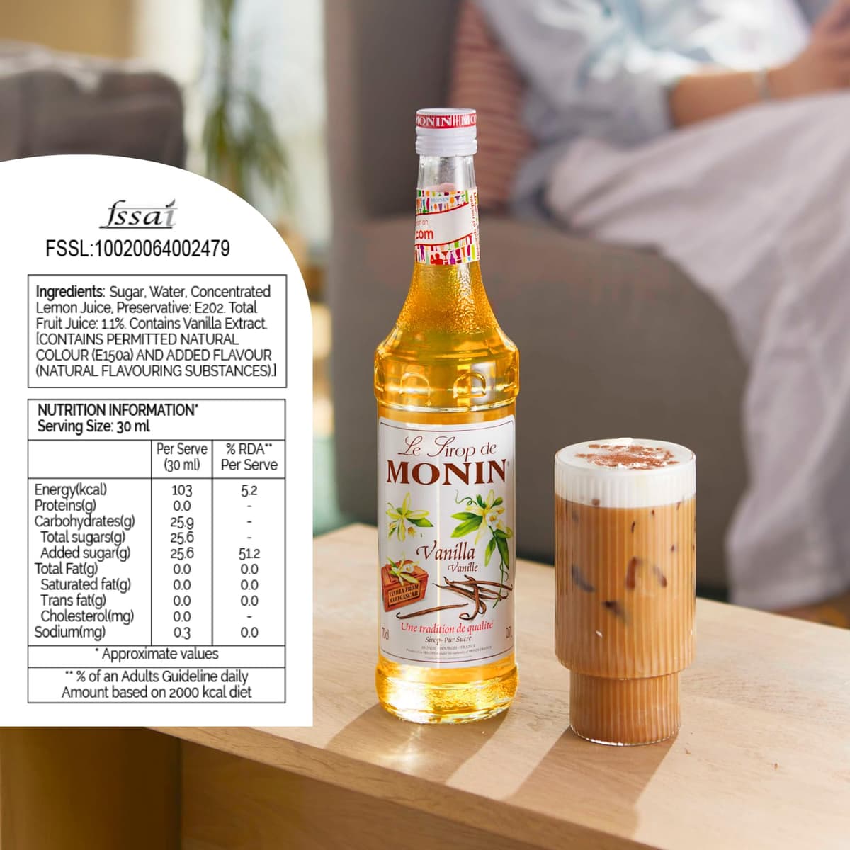 MONIN Premium Vanilla Syrup 700ml for Coffee and Cocktails. Vegan-Friendly, Allergen-Free, 100% Natural Flavours and Colourings — view 2