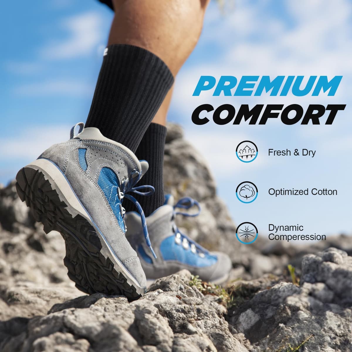 TANSTC Mens Socks Wicking Breathable Cushion Comfortable Casual Crew Socks Outdoor Multipack Performance Hiking Trekking Walking Athletic Socks 6 Pairs — view 2