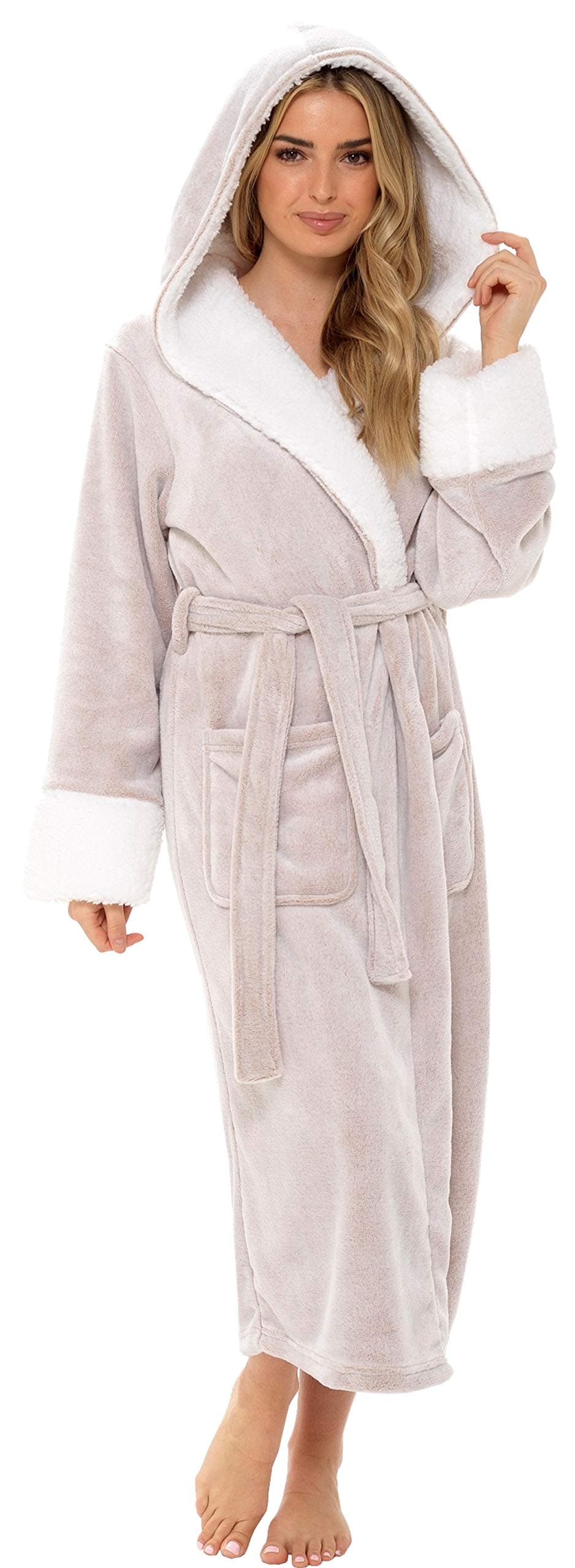 KATE MORGAN Ladies Dressing Gown Fluffy Super Soft Hooded Bathrobe for Women Plush Fleece Perfect Loungewear Long Robe | Gifts for Women — view 29