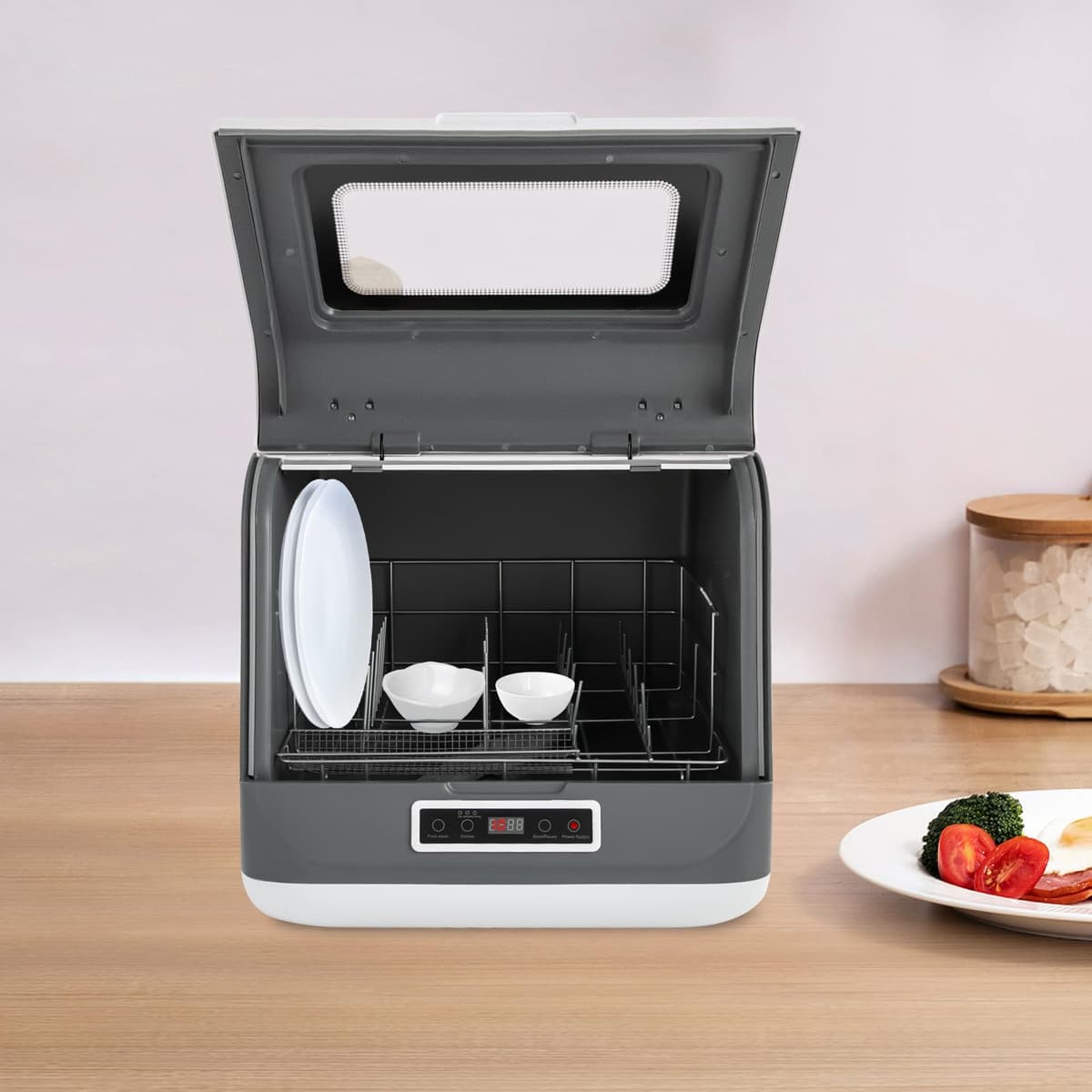 Mini lavavajillas, 800 W, IPX1, lavavajillas de mesa con 3 programas de lavado, pequeño, para oficina, camping, caravana, espacio para 12-20 cubiertos, 45 x 40 x 44,8 cm (blanco) — view 3