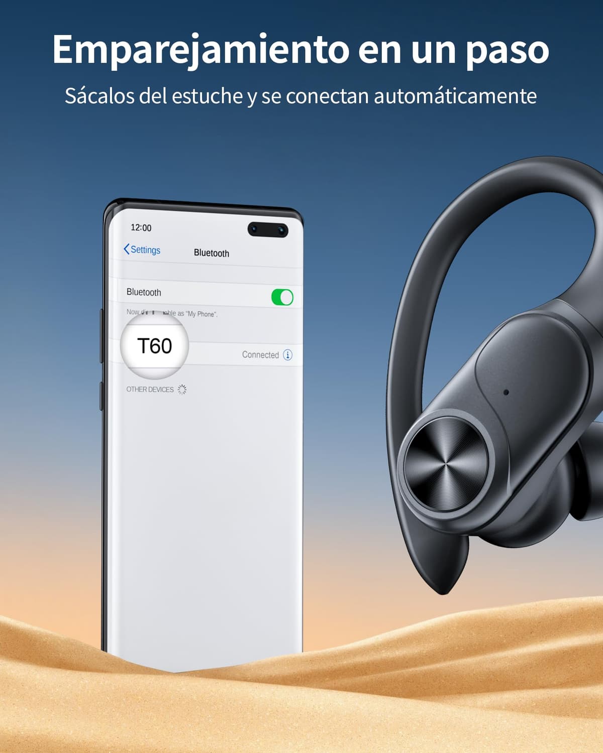 Auriculares Inalámbricos Bluetooth Deportivos 5.3 , 80h Autonomía, Doble Pantalla LED Batería, IPX7 Resistentes, Micrófono Integrado, Controles Físicos, Auriculares para Correr con Gancho de Oreja — view 5