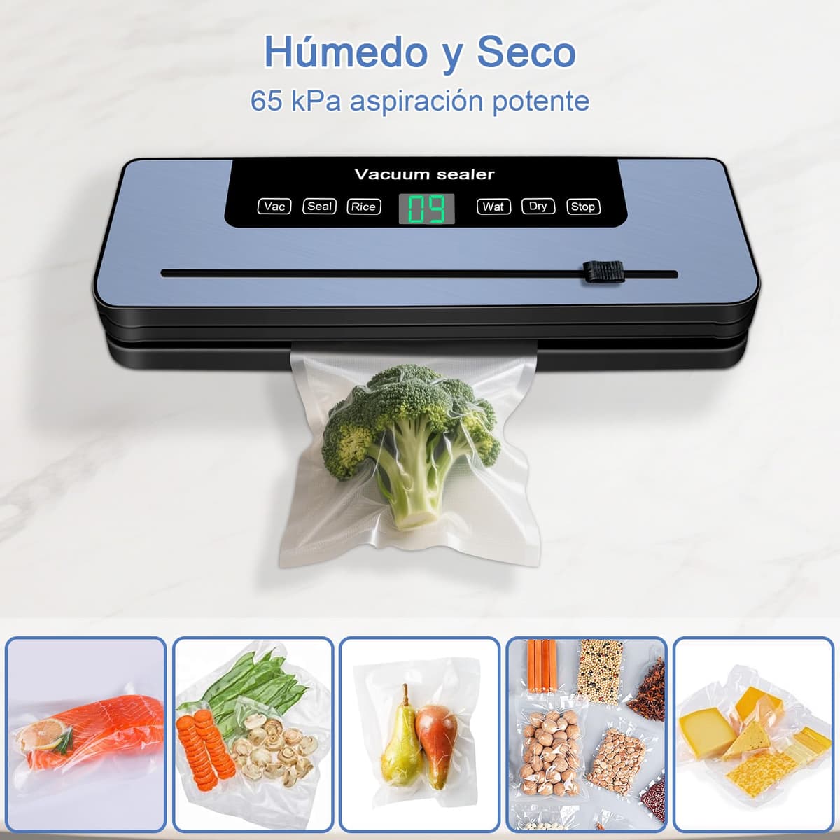 7 in 1 Maquina vacio alimentos, Automático seco que mojado envasadora al vacio, Embasadoras vacio alimentos domestica con Cuchillo de corte, Vacuum Sealer con Tubo de Vacío con 20 bolsas envasar — view 2