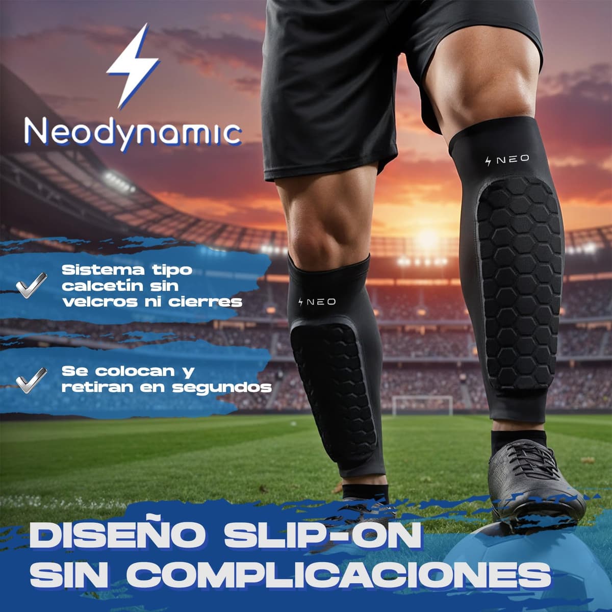 NeoDynamic - 2 Pares Espinilleras Futbol Niño Premium | Protección de Pantorrilla para Adultos y niños | Bolsa De Regalo | Transpirable y Antigolpes | Ideales para Fútbol, Baloncesto, Ciclismo — view 2