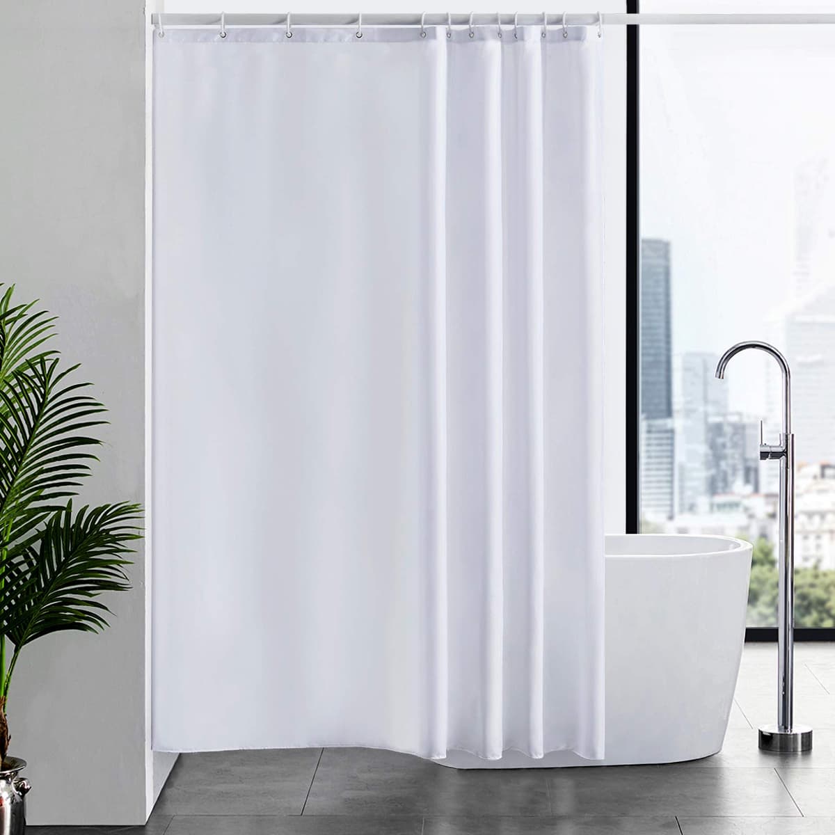 Cortinas Baño Blanca Antimoho Antibacteriano Impermeable Poliester Tela Lisa Lavable, con 12 Ganchos Plásticos, 180x200 Cortina.