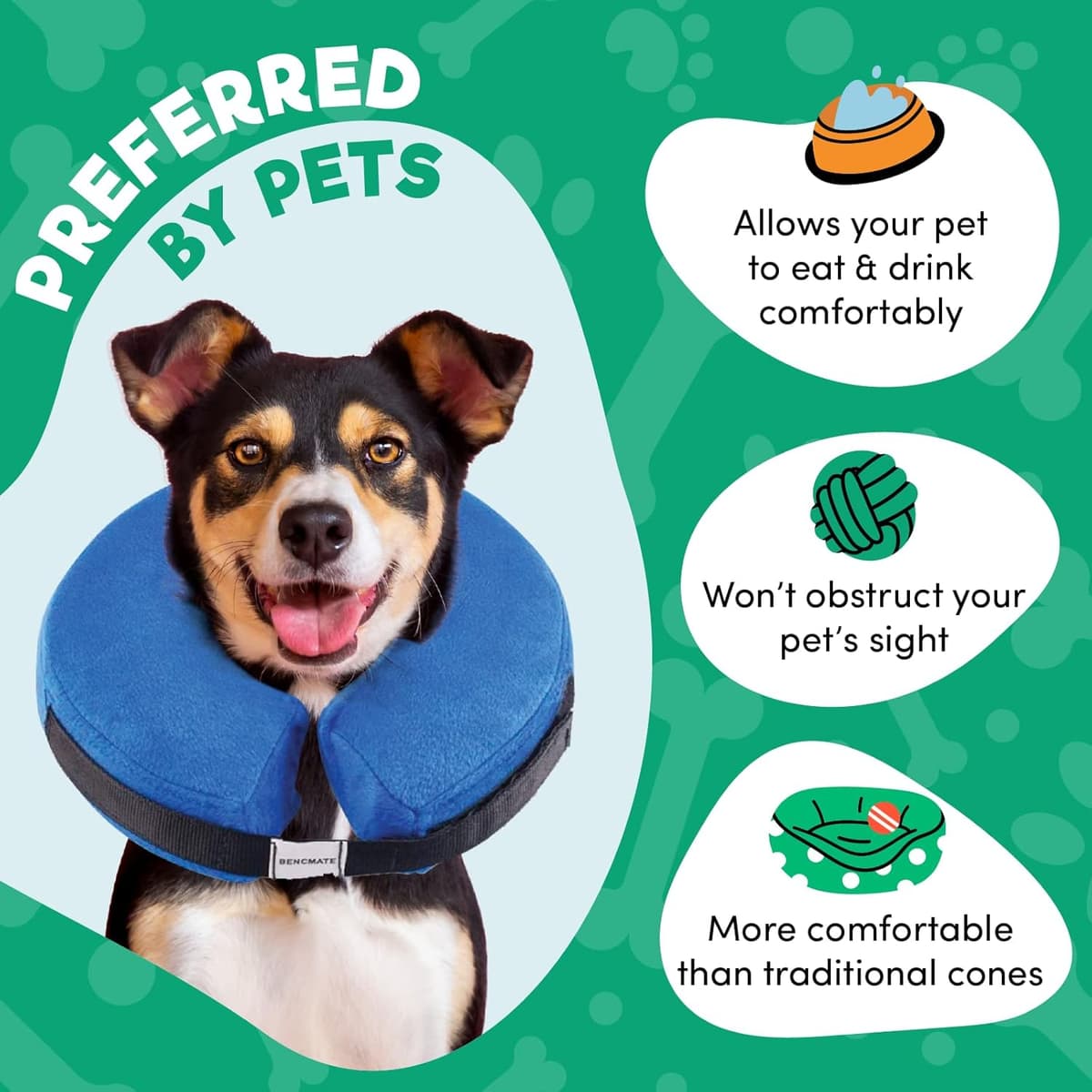 BENCMATE Inflatable Dog Cone Collar Alternative, Soft Dog Cone for Small Medium Large Dogs and Cats, Neck Recovery ECollar Do — view 2