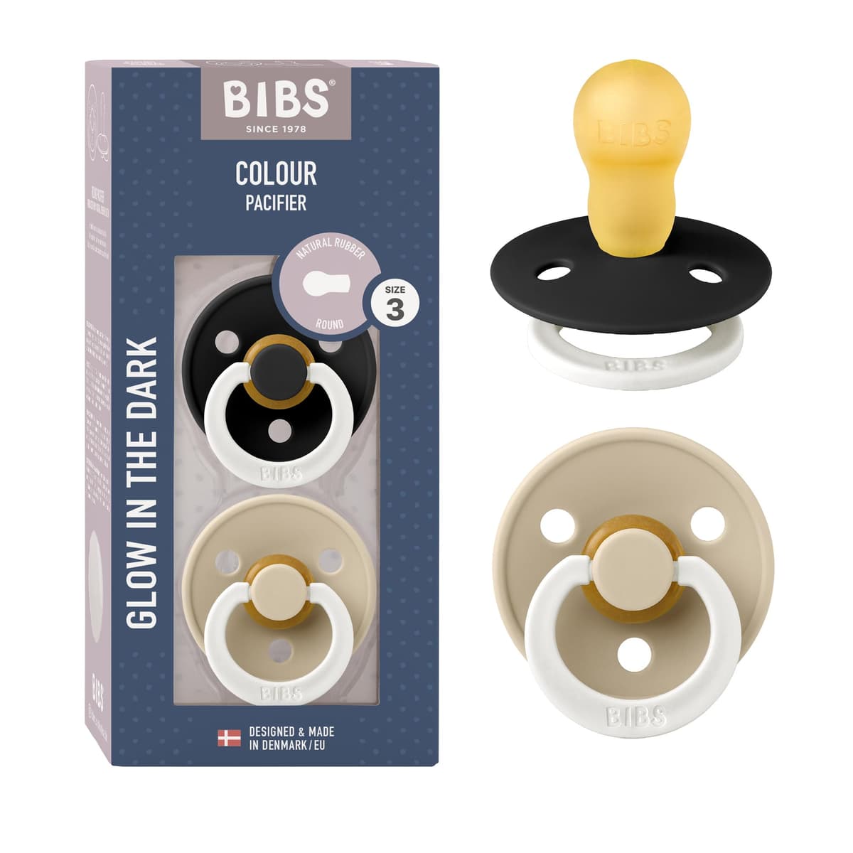BIBS Colour Soother 2-Pack, BPA Free Dummy Pacifier, Round Nipple. Natural Rubber Latex, Size 2 (6-18 Months), Sky Blue/Steel Blue — view 135