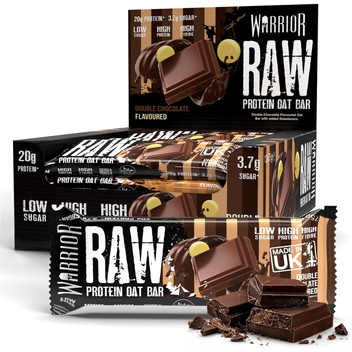 Warrior RAW Protein Bars 12 x 75g – 20g High Protein Bar, Low Sugar High Fibre Oat Protein Flapjack – Protein Snacks, Meal Replacement Bars (Chocolate Brownie) — view 2