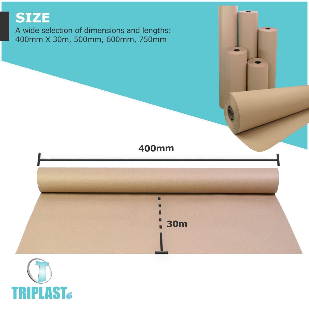 Triplast Brown ECO Kraft Paper (400mm x 30m) - Eco-Conscious & Recyclable - Multipurpose Wrapping Paper Roll with a Premium & Rustic Finish - Ideal for Gift Wrapping, Parcel Packing, Arts & Craft — view 6