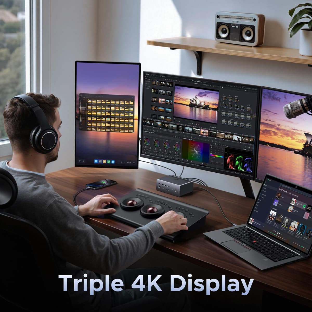UGREEN Docking Station, Triple 4K Display (2x DP+ HDMI), 14-Port USB-C Dock, 100W Max Charging for Laptop, 27W Max USBC, 10Gbps USB-C/A, 170MB/s SD, Ethernet, Audio, 140W Power Supply for Dell, HP — view 3