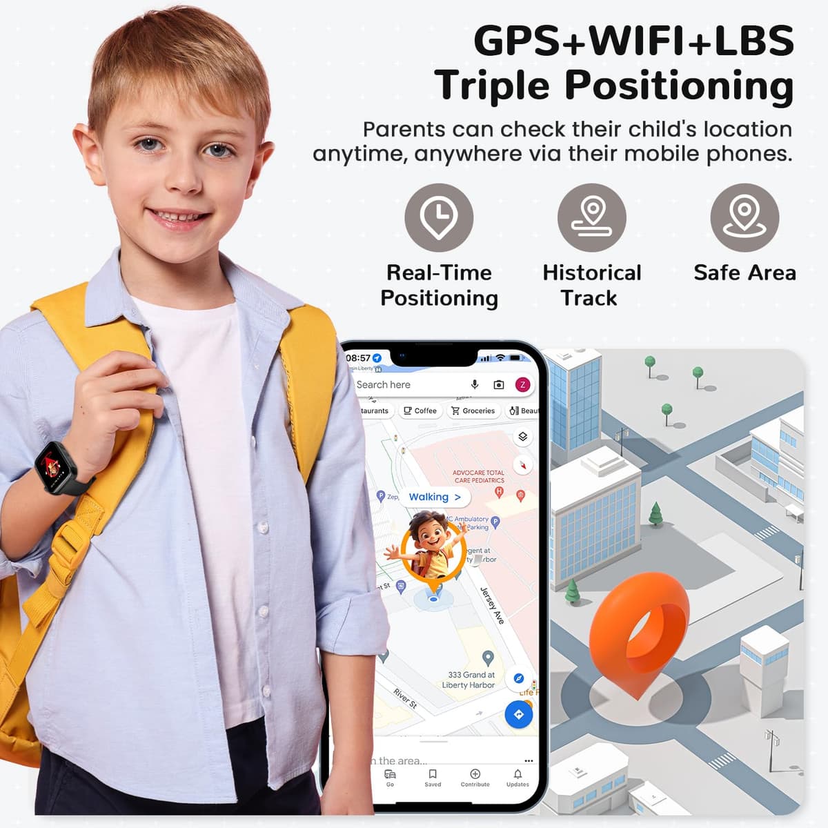 2026 Nuevo Reloj Inteligente Niño, Smartwatch Niños con Llamadas y GPS, Videollamadas/Chat de Voz/Whatsapp/WiFi/SMS/SOS/Modo Escuela/Dormir/Despertador, Reloj Niño y Niñas Negro 4-14 Año — view 3