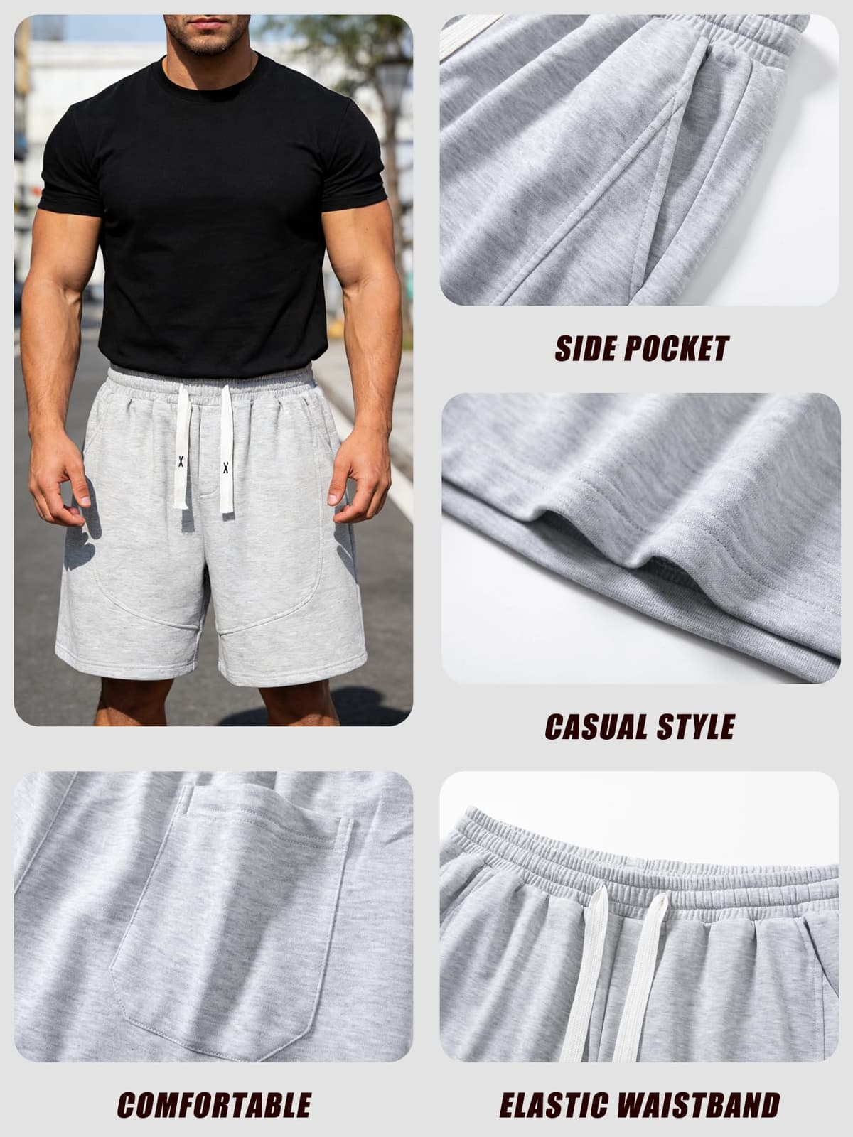 Pantalones cortos casuales para hombre, pantalones cortos deportivos de secado rápido para deportes al aire libre, estilo urbano con bolsillos, lavables a máquina — view 5