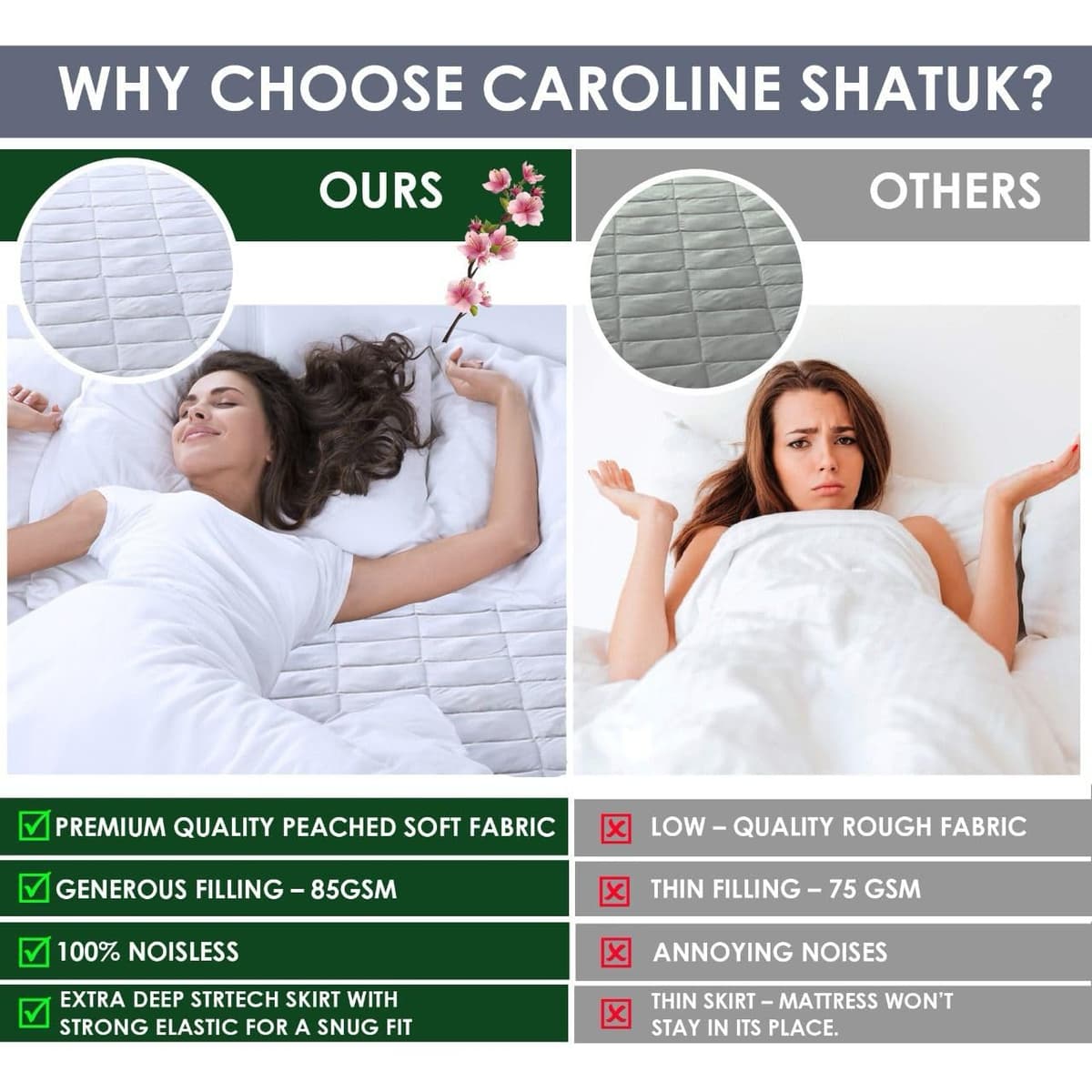 Caroline Shatuik Mattress Protector Double Bed Extra Deep fitted 40cm Stretch Skirt Anti Allergy- Mattress Topper Cover(137 X 190cm) Not Waterproof — view 5