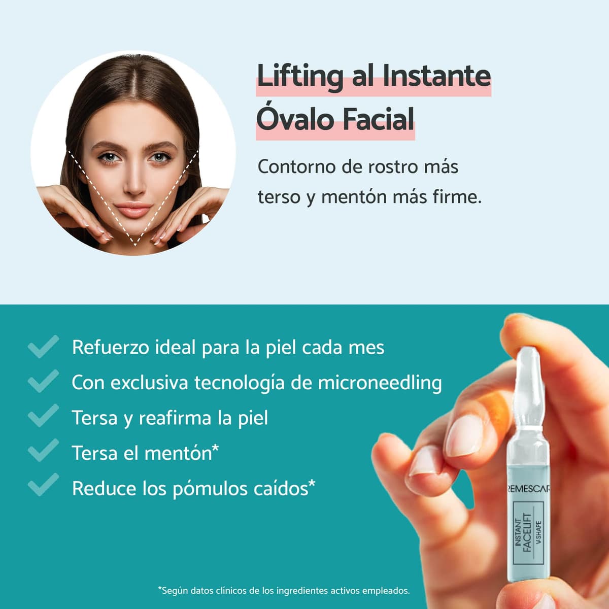 Remescar Sérum Estiramiento Facial Instantáneo 5 Ampollas - Reducción de Arrugas y Flacidez - Reafirma y Contornea la Cara - Resultados Rápidos - Refuerza el Colágeno Facial y Rejuvenece la Piel — view 2