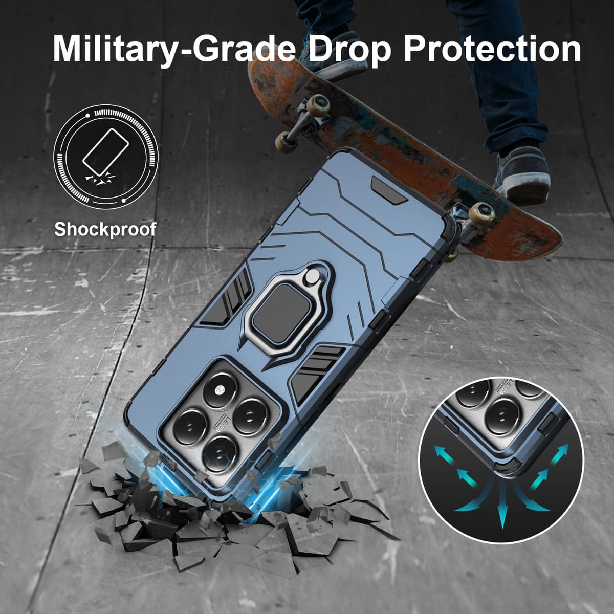 Funda para CMF Phone 2 Pro, Carcasa Antigolpes con Soporte anular metálico, Case Protectora de Grado Militar, Negro — view 977