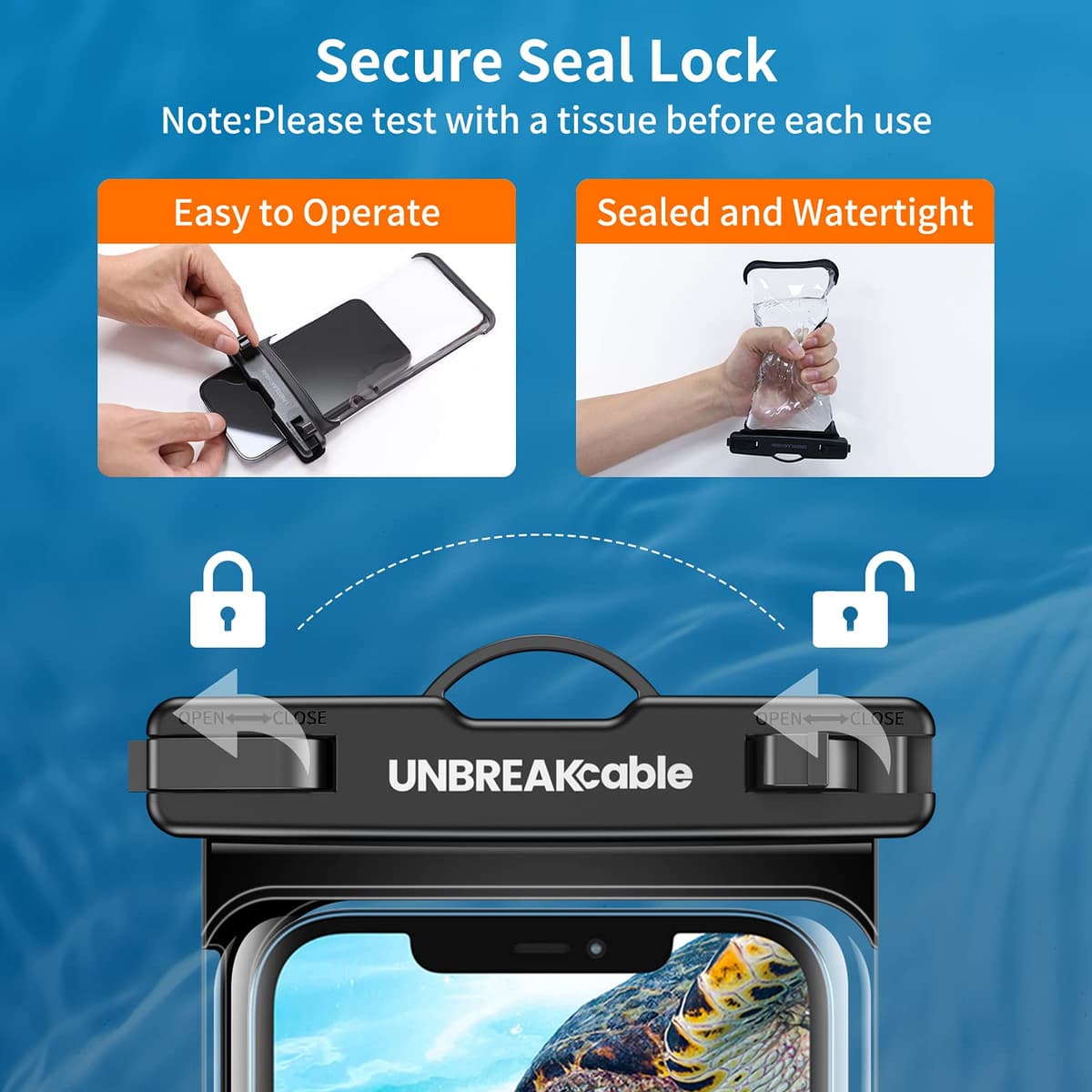 UNBREAKcable Waterproof Phone Case, 2-Pack IPX8 Universal Waterproof Phone Pouch Dry Bag for iPhone 17 16 15 14 13 12 11 Pro Max XR SE 2022 Samsung S25 S24 S23 S22 Ultra Huawei P70 Mate 70 up to 7" — view 6