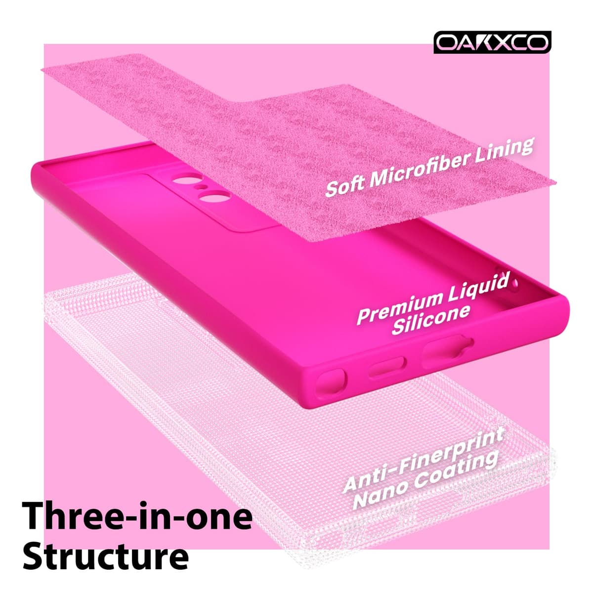 oakxco for Samsung Galaxy S24 Ultra Phone Case Liquid Silicone, Neon Bright Solid Color, Thin Slim Soft Rubber Gel Matte TPU Plain Simple Cover for Women Girl Cute, Hot Pink Fuchsia — view 5