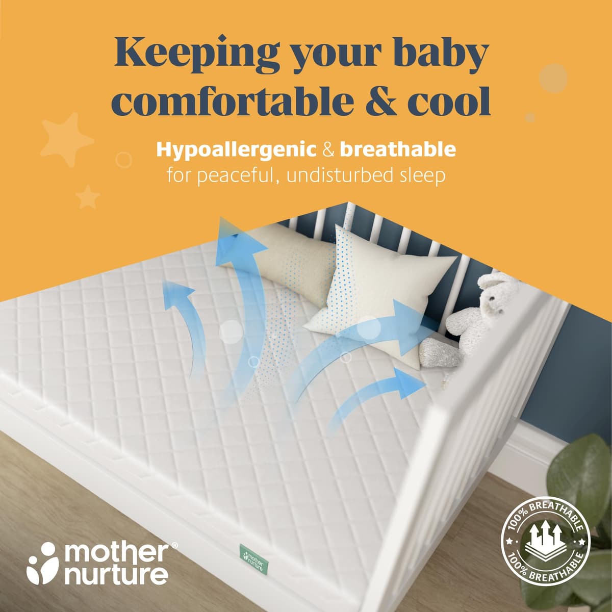 Mother Nurture Classic Eco Fibre Cot Bed Mattress - Hypoallergenic Easy Clean Quilted Cover, Reversible, Water Resistant, Baby Cot Mattress, Firm & Supportive, White, BSI Tested - Size 140x70 x10cm — view 4