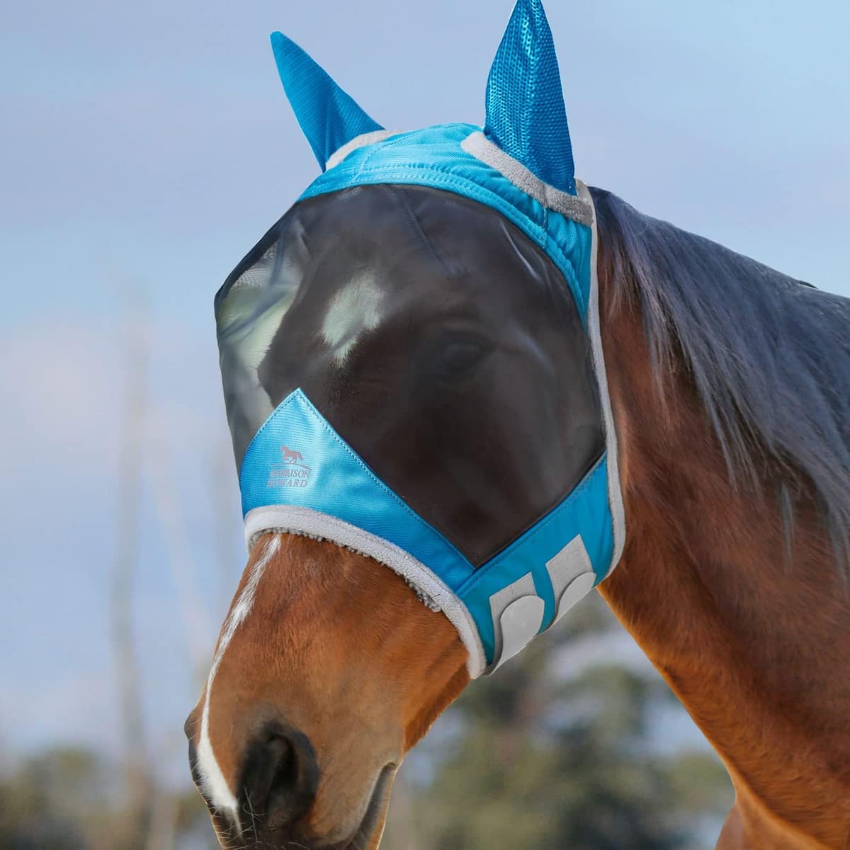 Harrison Howard CareMaster Pro Luminous Horse Fly Mask Standard with Ears UV Protection for Horse Red M Cob — view 9