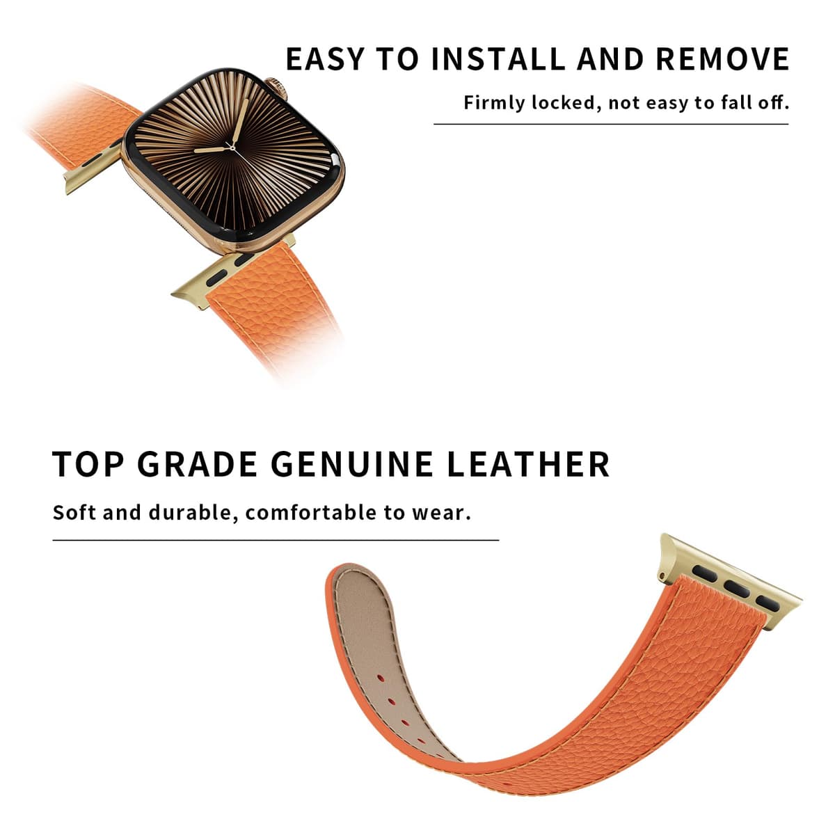 Leather Watch Band with Magnetic Buckle,Dressy Apple Watch Ultra Leather Band Rugged Durable Replacement Strap for Men & Women — view 4