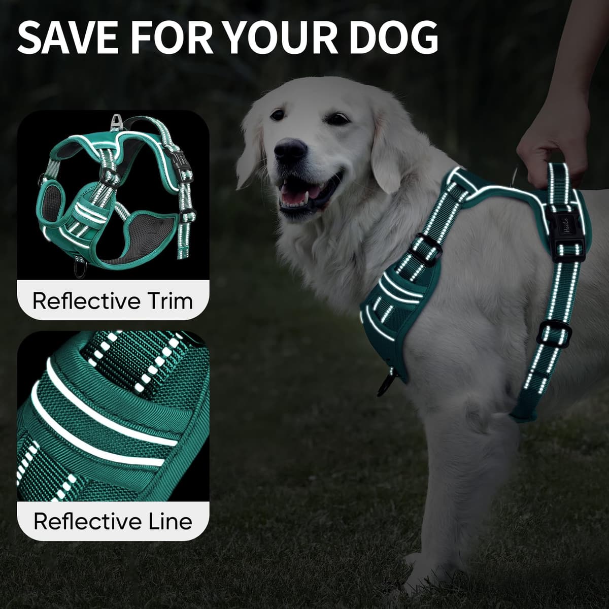 HEELE Dog Harness Medium No Pull Dog Vest Harness with Soft Handle Reflective Pet Harness for Outdoor Training Walking, Black, M — view 31