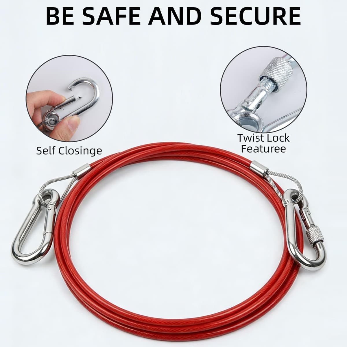 Breakaway Cable - 1m x 4mm Trailer Caravan Break Away Cable with 2 Carabiners, Easy Quick Fit Breakaway Cable Carbine Threaded Hook Towing Caravan Trailer for Breakaway Brake Safety Handbrake — view 4