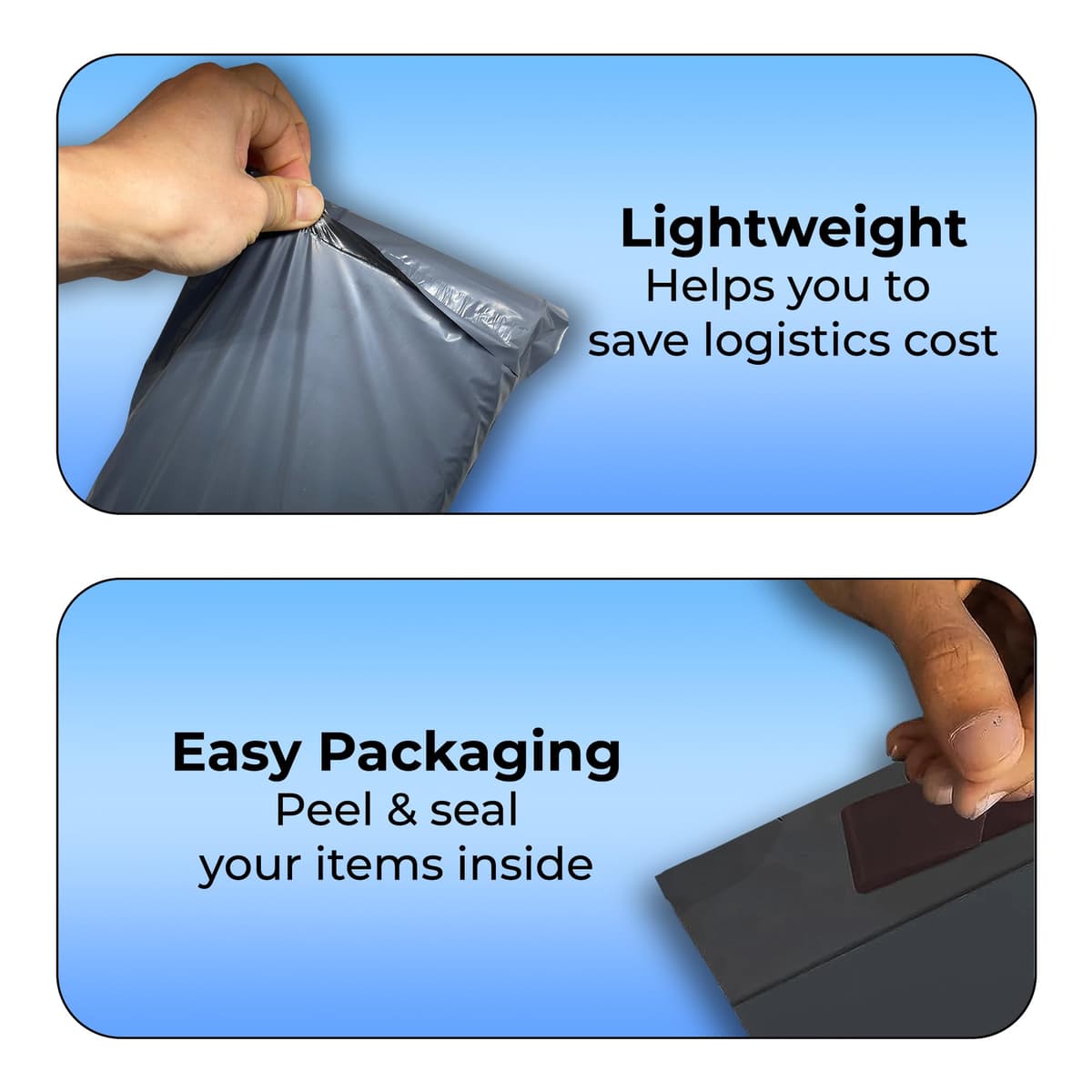 Double Dragon 60 Mixed Size Self-Seal Mailer Bags | Tamper-Proof Plastic Packaging for Mailing, Postage, Shipping & Delivery | Grey (4 Sizes | Small to Large | 15 Each) — view 3