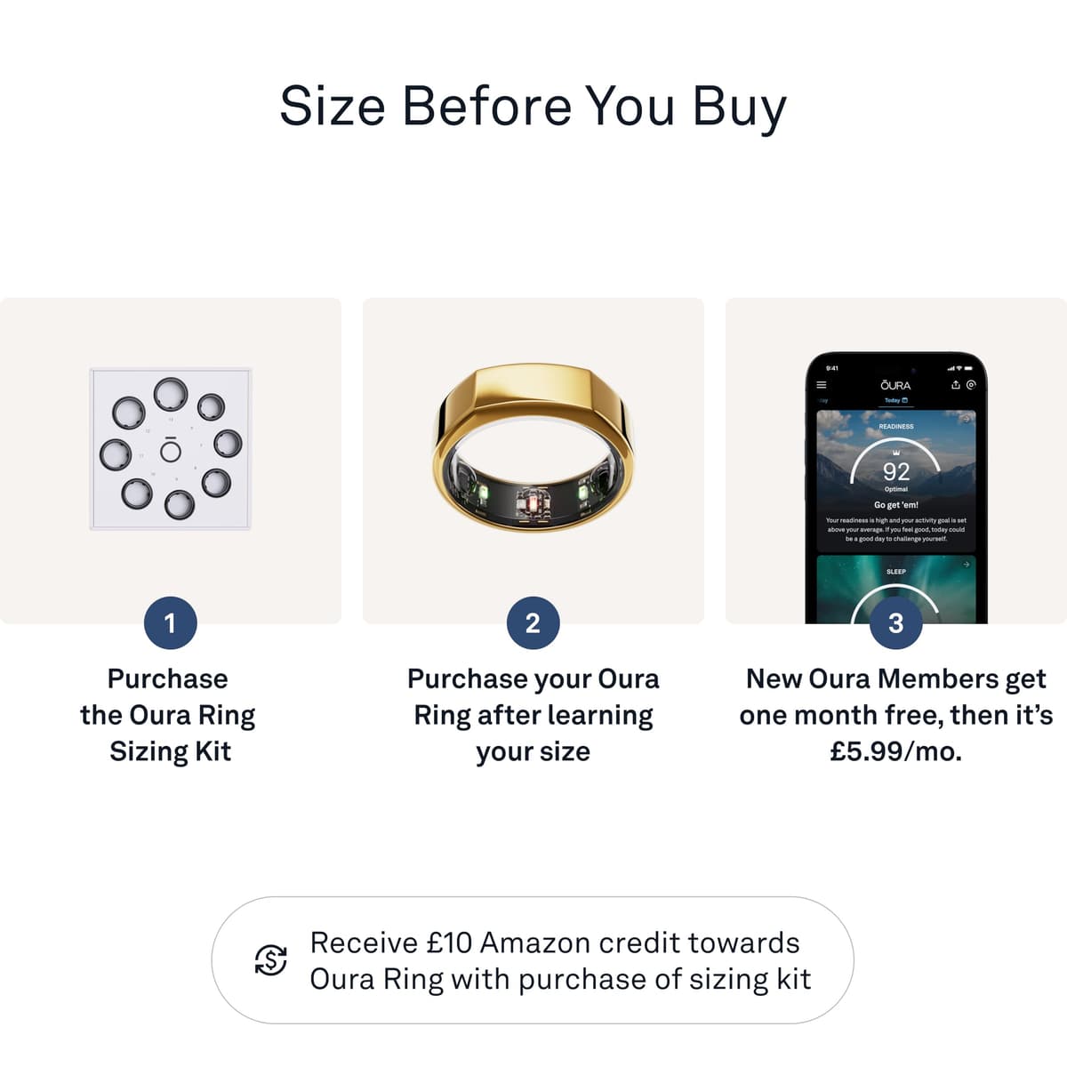 Oura Gen3 Heritage Smart Ring - Size 12, Gold | Sleep, Heart Rate and Fitness Tracking Wearable - Up to 7 Day Battery Life - iOS/Android Compatible - Size First with Oura Sizing Kit — view 3