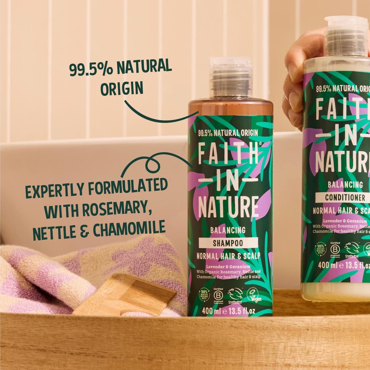 Faith In Nature Natural Lavender & Geranium Shampoo, Balancing for Normal Hair & Scalp, Vegan & Cruelty Free, No SLS, Silcones or Parabens, 400ml — view 5