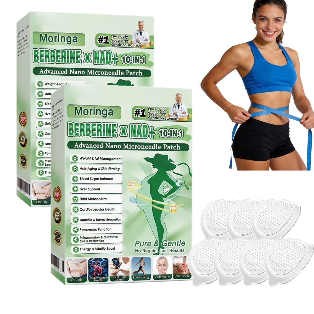 Moringa 10 in 1 Slimming Patches, Moringa Advanced Microneedle Patch 10 in 1, Berberine for Slimming, Professional Metabalance Patch for Men and Women (3pcs) — view 10